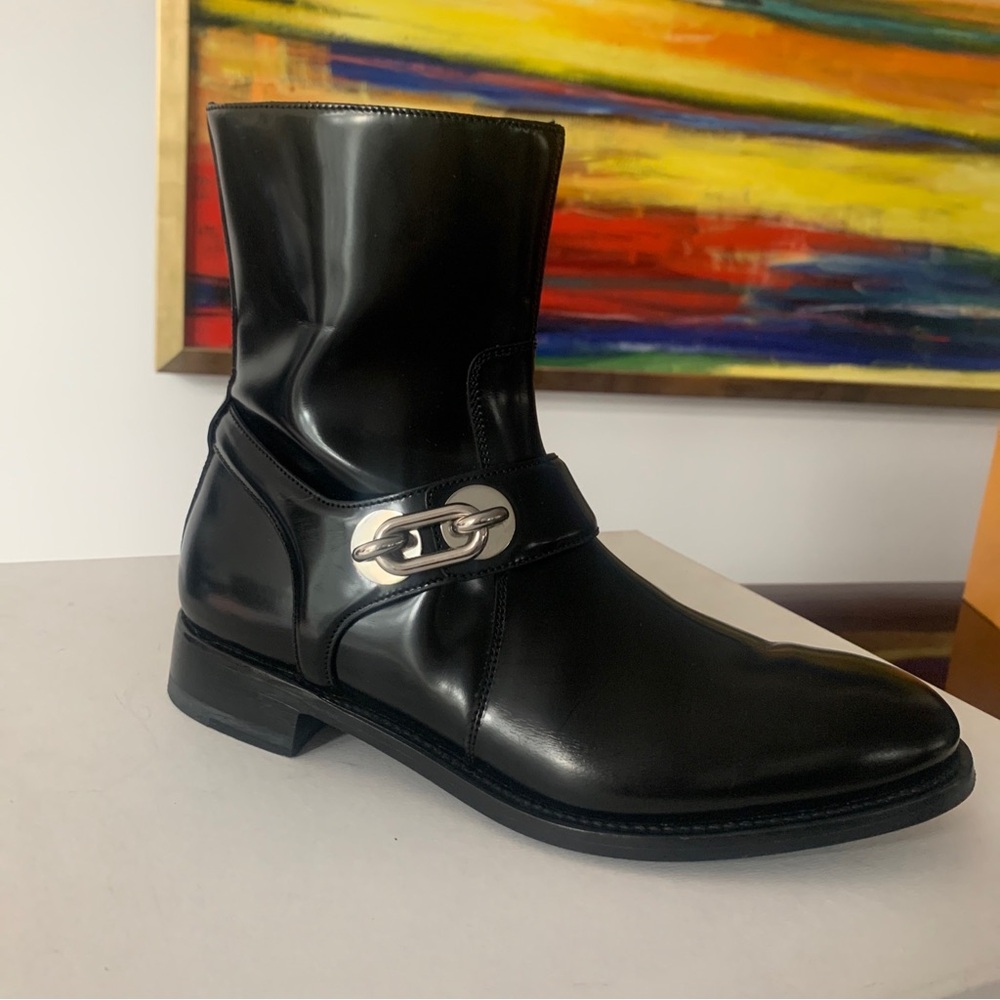 Balenciaga Shorter Black Veau Grossi Masculine Biker Boots Black Leather SZ 37.5 - Picture 2 of 14